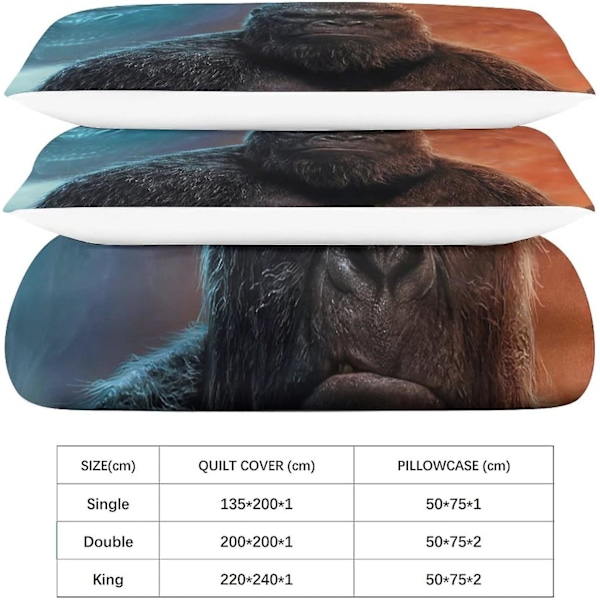 ALXFFBN Godzilla Vs Kong Täcke Set 3-Delar Mjuk Mikrofiber Sängkläder Animefigurer Quiltöverdrag Super Mjuk Mikrofiber Quiltöverdrag Kollektion Stai King220x240cm