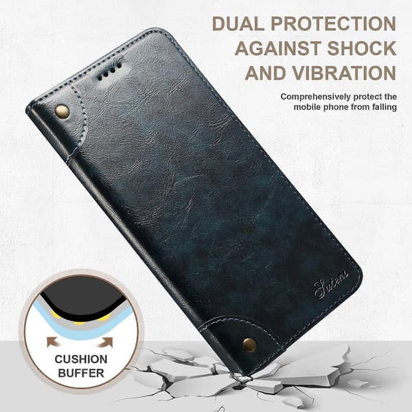 Barockt enkelt flip-läderfodral för iPhone 14 Plus Blue