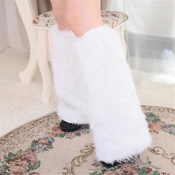 Fuzzy Legwarmere for Kvinner og Jenter - Vintervarme Bootskaftdeksler - Julekostymefesttilbehørsett White