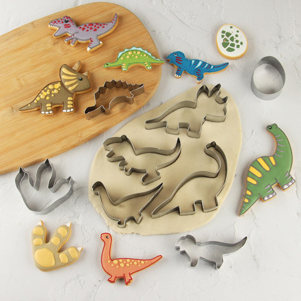 Tyuhe 8/12 stk Cookie Cutters Sæt Sød dinosaur form kikseform børn dinosaur tema fødselsdagsfest tilbehør A