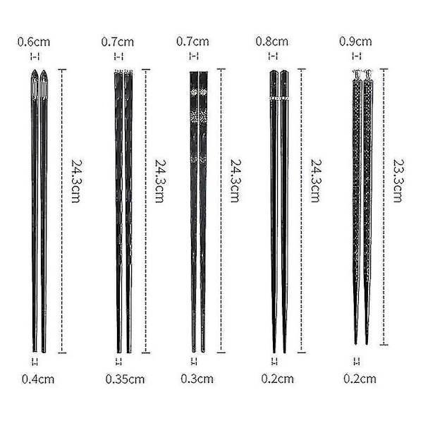 5 par legeret lasergravering spisepinde Skridsikre genanvendelige sushi sticks