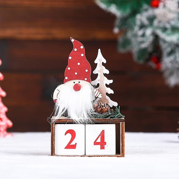 2022 Julkalender Nedräkning Advent Kalender Jul Tomte Block Bondgård Rustik Skylt Dekor Red
