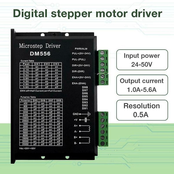 Digital Stepper Driver, Dm556 Motor Driver är lämplig för Nema 23, Nema 24 och Nema34 Stepper Moto black