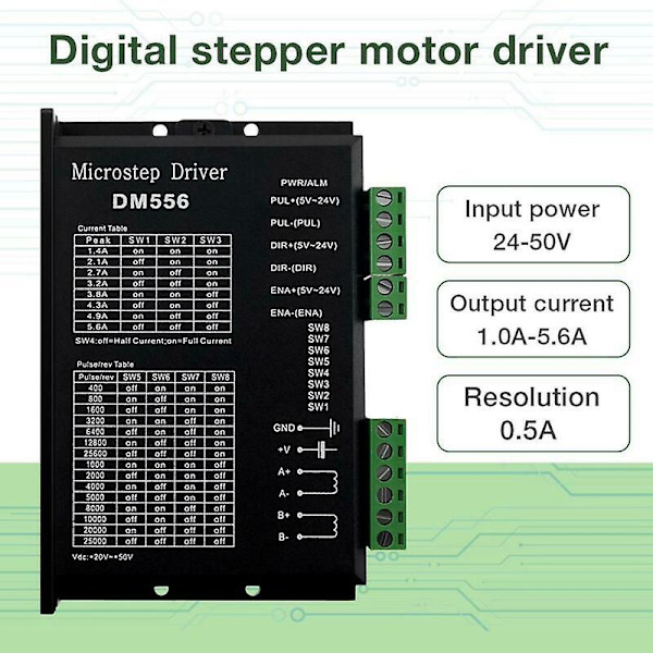 Digital Stepper Driver, Dm556 Motor Driver är lämplig för Nema 23, Nema 24 och Nema34 Stepper Moto black