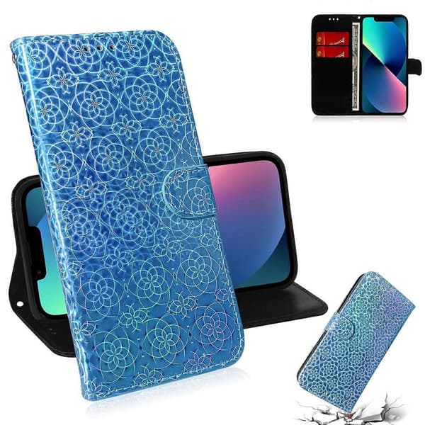 Farverigt magnetisk læder telefoncover med spænde til iPhone 14 Plus Blue
