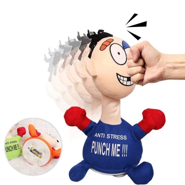 Funny Punch Me Screaming Doll, interaktive leker med lyd Desktop-boksesekk Stressreduksjonsgaver Blue
