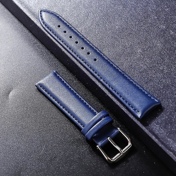 Klockarmband i äkta läder Mjukt material Watch Handledsrem 12 14 16 18 20 21 22 mm med silverfärgat spänne i rostfritt stål Blue 14mm