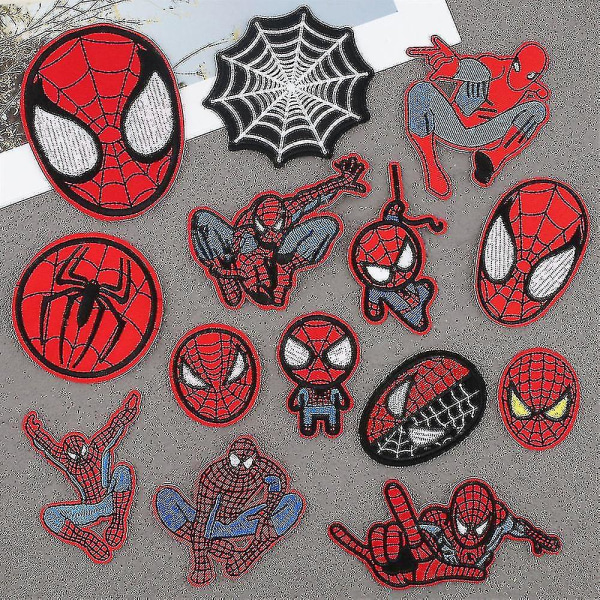 14 stk Stryg-på-lapper til tøj, tegneserie Spiderman gør-det-selv-sy-på-lapper Applikations-patch Reparation af tøj til jeans, bukser, rygsække, tøj