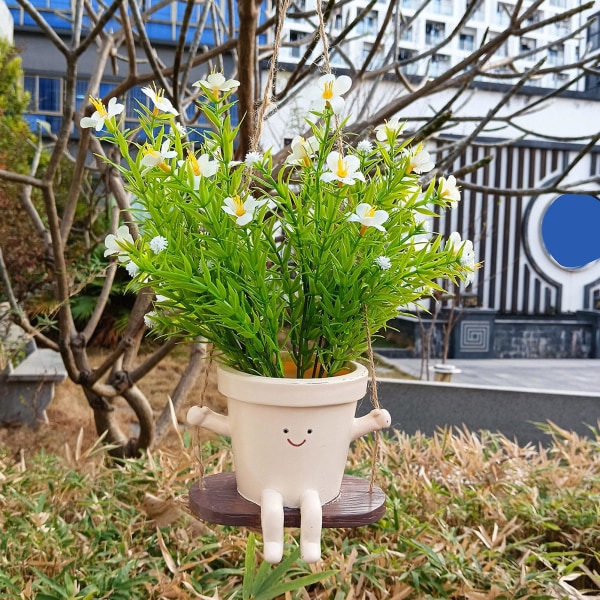 Smile Face Hengende Swing Stol Plantekrukke for Innendørs Utendørs Planteharpiks Blomsterpotte Plante Live Gave til Morsdag Jul