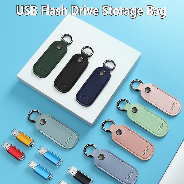 Läder U Disk Fodral Nyckelring Hållare USB Flash Drive Förvaringsväska Pendrive Skyddande Omslag Minnessticka Fodral Black