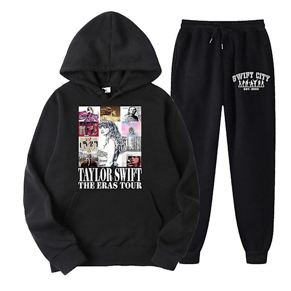 Taylor Swift The Eras Tour - Huppariurheilupuku, kaksi osaa, Swiftie pitkähihainen hupullinen pusero + verkkahousut [HK] Musta Black M