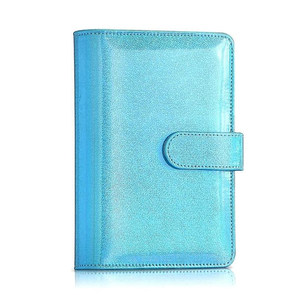 A6 PU læder notesbog-bind, laser regnbue 6-rings budget-pengekuverter, planlægger rejsejournal-bind Flash blue