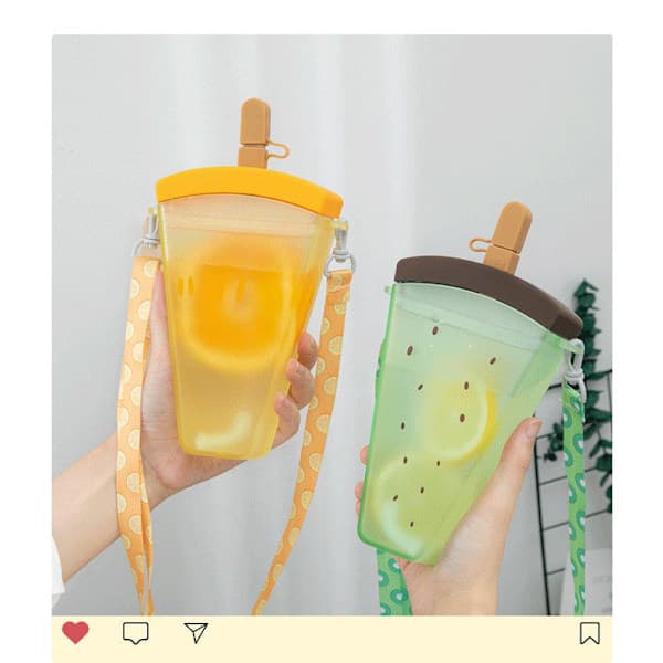 Sommarvattenmelonmugg för utomhusbruk med rem, bärbar anti-fall sugrörsmugg röd 320ml qd
