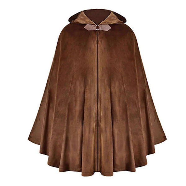 Halloween Kappe med Hætte - Shawl-Stil Design - Kappe med Spænde - Ensfarvet - Middelalderlig Stil - Lang Robe Brown One Size