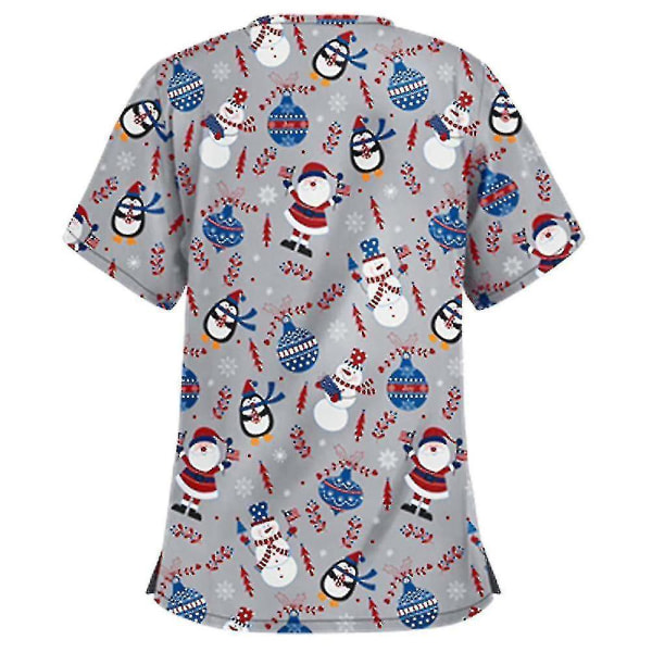 Joulu Naisten Hoitopuku Scrub Lyhythihainen T-paita Joulupaita T-paita Topit-m-pingviininharmaa