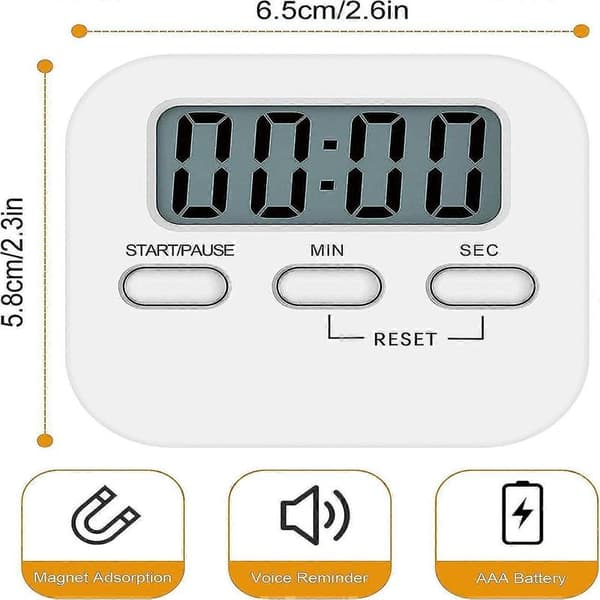 Kökstimer med stor LCD-display, digital kökstimer för matlagning, magnetisk stoppur, timer med högljudd väckarklocka, äggklocka White