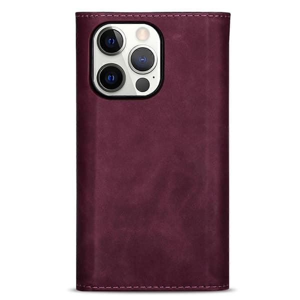 Læderetui med lynlås og vandret flip til iPhone 14 Pro Wine Red