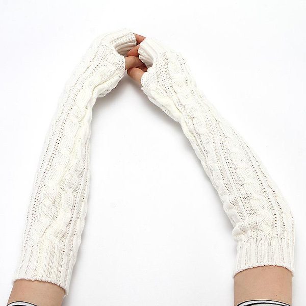 Dam vinter varma över armbåge långa fingerlösa tumhål handskar fingerhandskar stickade varma armskydd, 50 cm