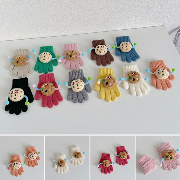 1 Par Barnens Höst Vinter Stickade Vantar Cartoon Cookie Dekoration Pojkar Flickor Vantar Ribbade Manschetter Yellow