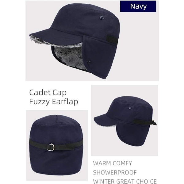 Øreklapper Cadet Hat - Nylonstof, Fuldforet med Kunstig Pels Navy 7 1/4-7 1/2