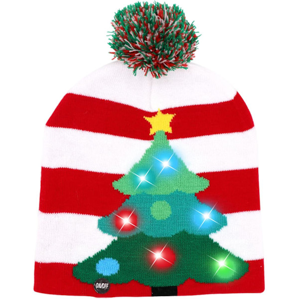 LED Julehue med Lys - Julehatte i Strik med 6 Farverige LED-Lys, Unisex Vinterhue Red