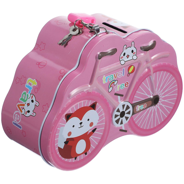 Metalli säästöpossu söpö polkupyörä säästöpossu Tyttöjen kolikkopankki lukolla polkupyörän muotoinen säästöpossu Pink 16.2X12.5CM