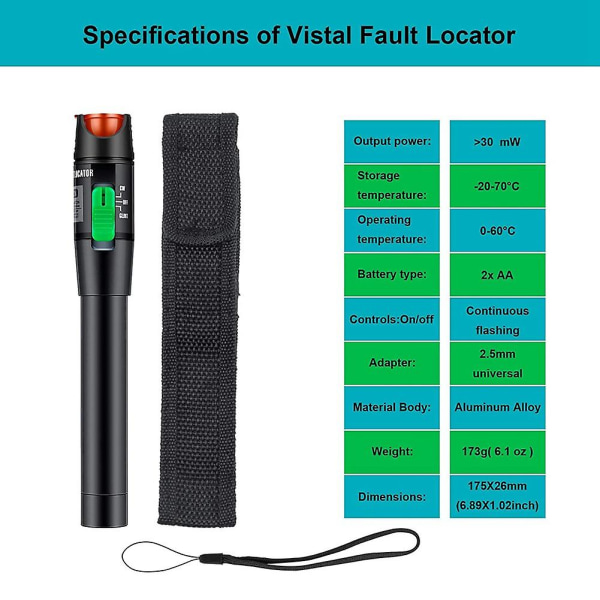 30mw 30km Visuel fejlfinder Fiberlystester Vfl Optisk Kabel med Single Mode Han Til Lc Hun Green  Black