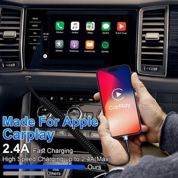 Spiralkabel iPhone-laddningskabel 2-pack, Apple Carplay & MFi-certifierad