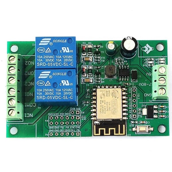 Esp8266 Esp-12f Wifi-relæmodul 2-kanals 5v/8-80v netværksrelæswitch For Ide Smart Remot Control Green