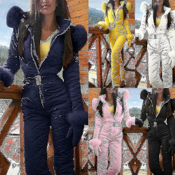 Varm vinteroverall för dam, utomhussportsbyxor, skiddräkt, vattentät jumpsuit Black 2Xl