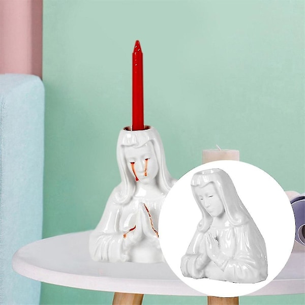 Crying Mary Lysestake Resin Hjem Ornament Julepynt Vit Religiøs Decoratio