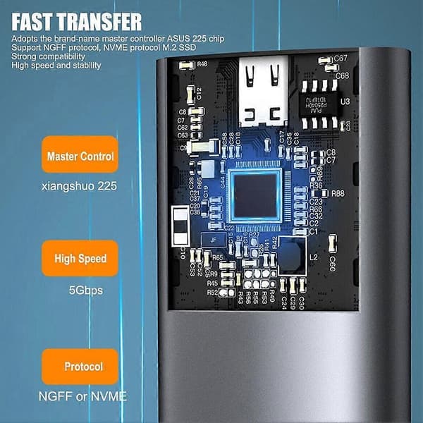 M.2 NVMe SSD-kabinett Typ C 3.1 Externt hårddiskfodral