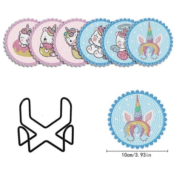 6-pack Unicorn Diamond Painted Coasters Rund unicorn