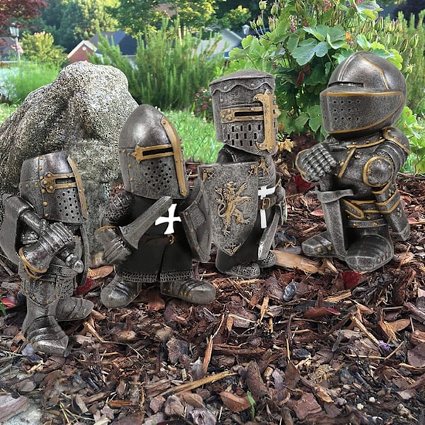 Trädgårdstomtar Dekorationer Riddarstaty Figurer Medeltida Tempelriddare Korsfarare Vakt Rustning Utomhus Gård Gräsmatta Konst Dekor Harts Gåvor Knight A