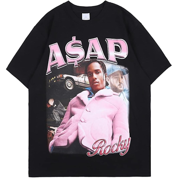 Menn's ASAP Rocky T-skjorte Hip Hop Fun Svart Grafisk Tee Rapper Mote Kule Grafikk Unisex Korte Ermer Topp for Teenjbdsj271 M