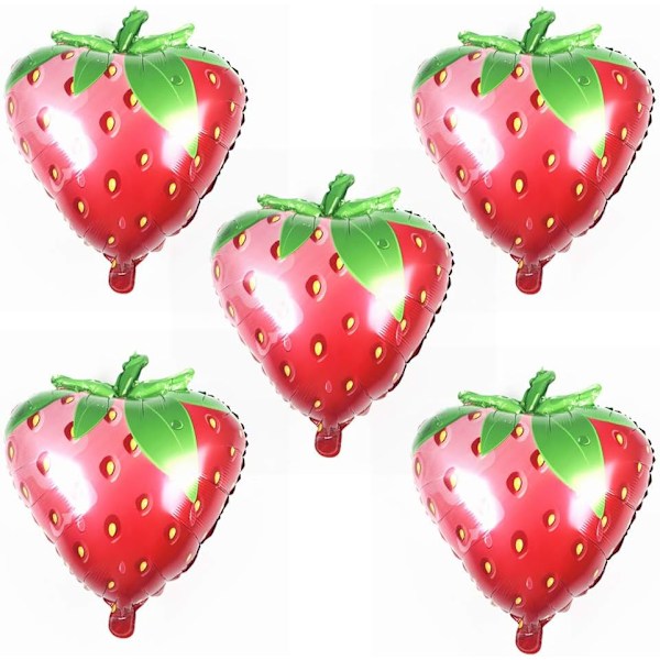 Jordbærballonger Frukt Jordbærfolie Mylar Ballonger for Babyshower Jordbærtemafest Bursdagsdekorasjonstilbehør 28 tommer 5 stk