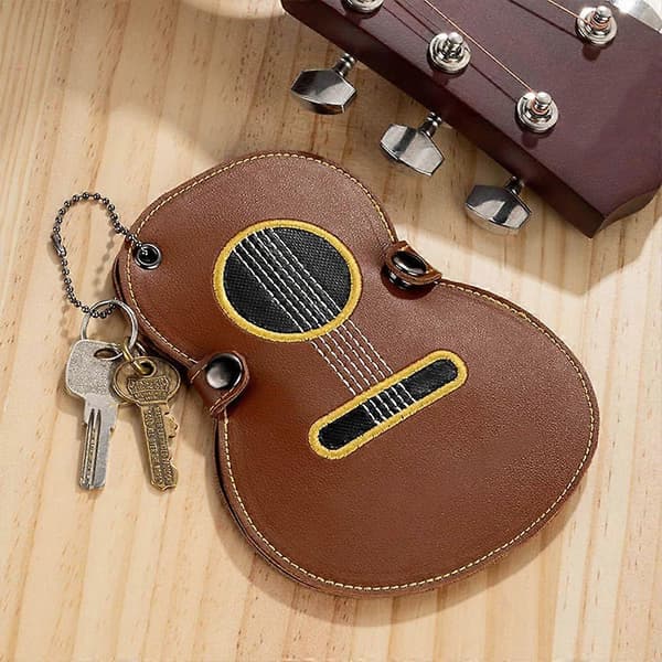 Guitar-formet plekteropbevaringspose i PU-læder Brown