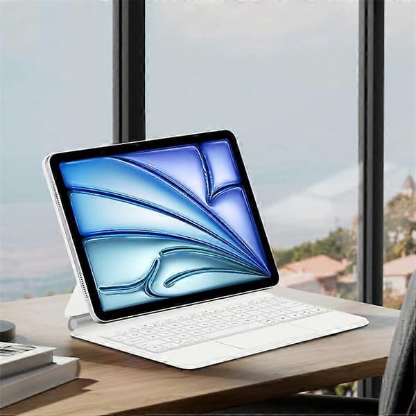 Kompatibel med iPad Air 11 (2024) (M2) Magnetisk Flydende Bluetooth-tastatur + Læder Tablet-etui White