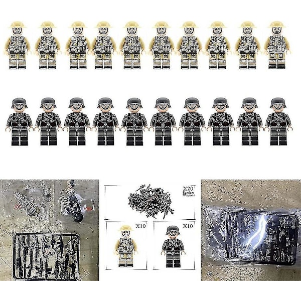 20st soldater + vapen minifigurer WW2 set, armévapen