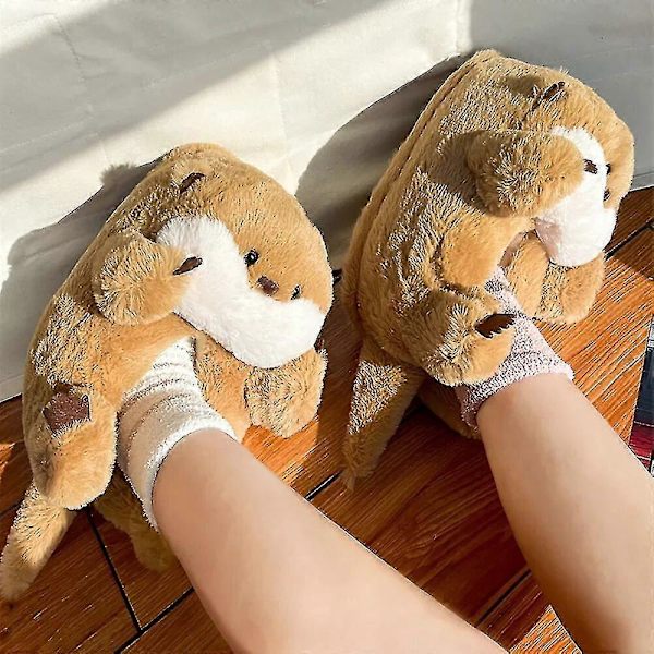 Highland Cow -aiheiset eläinten tossut Jouluun - Lämpimät, pehmeät, sisätiloihin tarkoitetut, plushiset tossut naisille ja aikuisille - Litteät, pörröiset kotitossut Otter