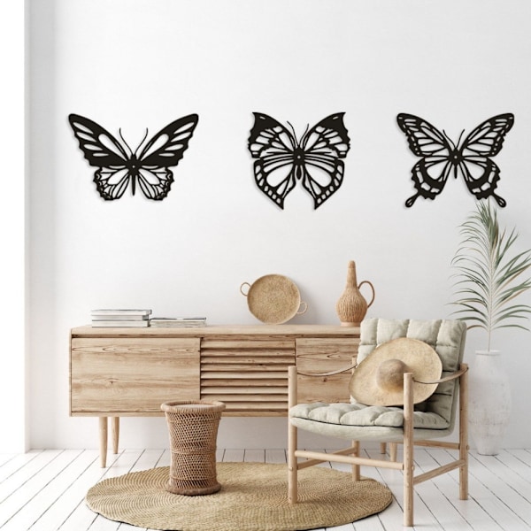 3 stk. Metal Vægskulptur Butterfly Udskæring Vægskulptur Metal