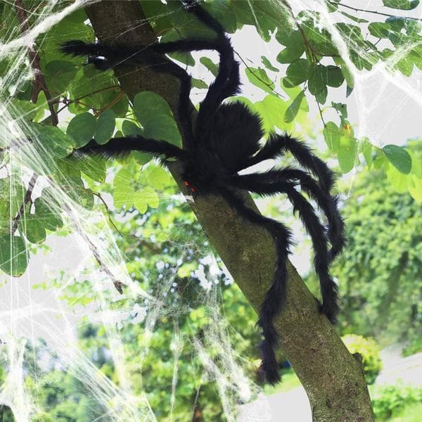Stora Halloween-spindlar, gigantiska spindeldekorationer