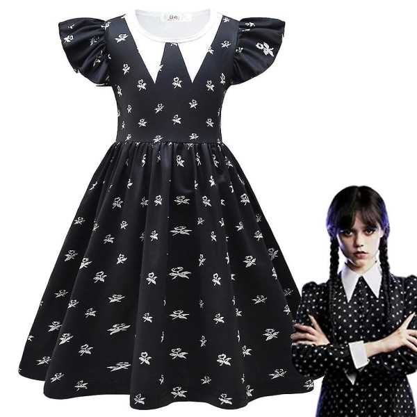 4-9 år Barn Flickklänning Onsdag Familjen Addams Cosplay Festklänning Presenter 8-9Years