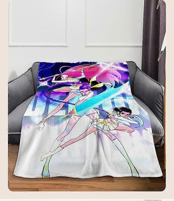 K-Pop Demon Hunters-tema flanellkasteteppe lunsjpause-teppe dyne sofateppe E 180x220cm