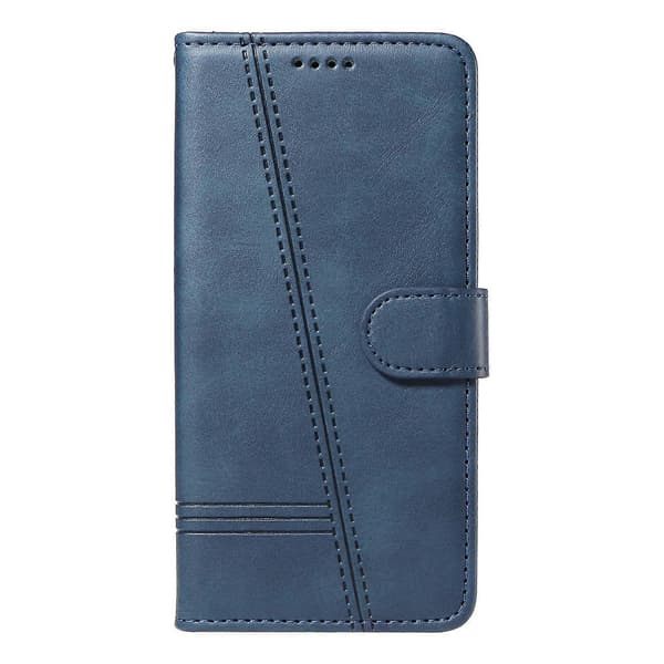 Plånboksfodral för Xiaomi Redmi Note 14 Pro 4G, T-formade linjer Läder Telefonskydd Ställ Blue