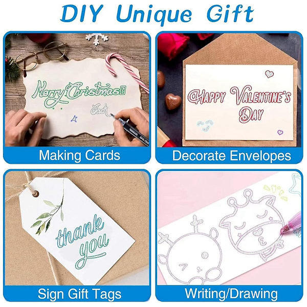 Shimmer Markers Doodle Outline Dazzles: 24 färger Metallic Double Line Glitter Pens Set Super Squiggles Sparkle Dazzlers