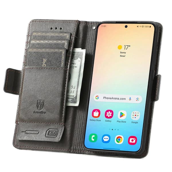 Telefonfodral för Samsung Galaxy S25+(Plus), Läderplånbok med Ställ Grey