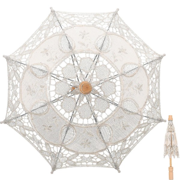 Otwoo bryllup dekorativ paraply brud blonde parasol broderi paraply ornament Beige