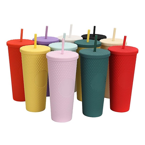 710ML/24OZ Stor Vattenkopp med Fullt Besatt Matt Tumbler Återanvändbar Plastkopp med Bred Öppning Red