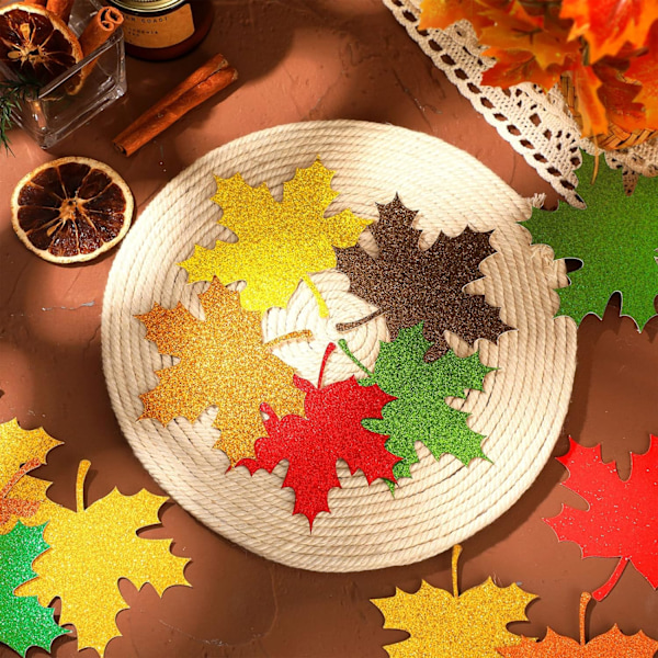 Thanksgiving Anslagstavla Dekorationer Blandade Färger Glitterpapper Löv Utskärningar Lönnlöv Höstlöv med självhäftande prickar för Klassrumsdekoration